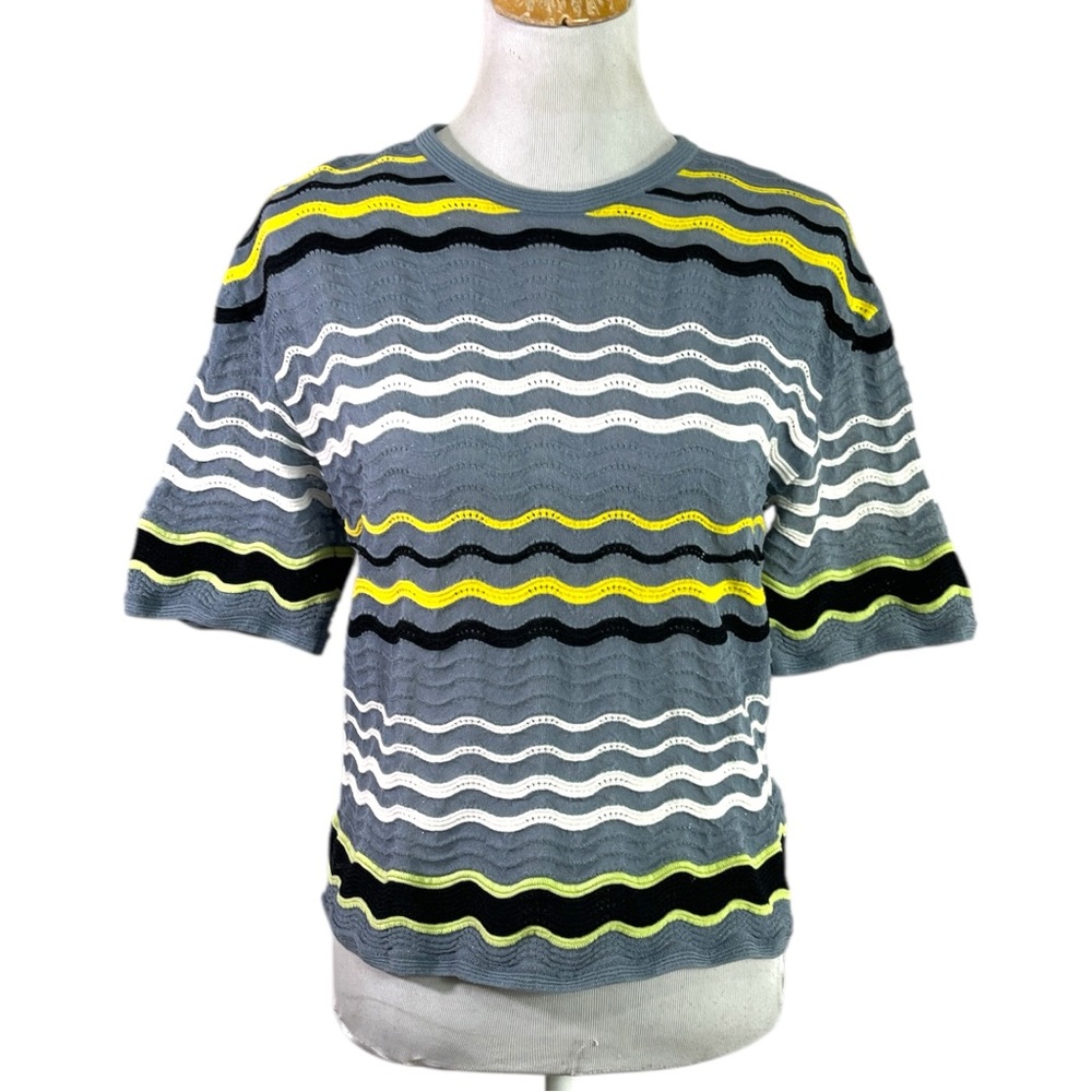 Missoni M Striped Wave Knit Top - Blue Yellow Black White IT40/ US Small or 4/6